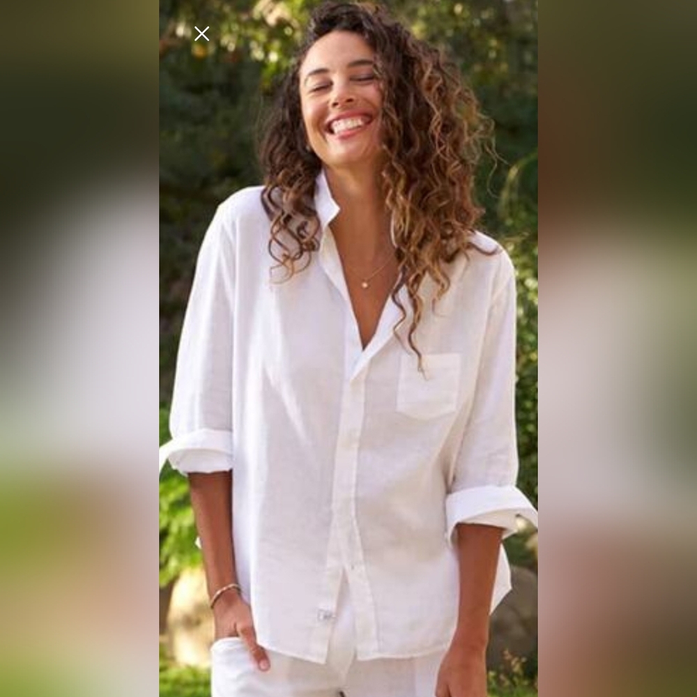Frank & Eileen EILEEN LINEN White Button Front Top. Medium New